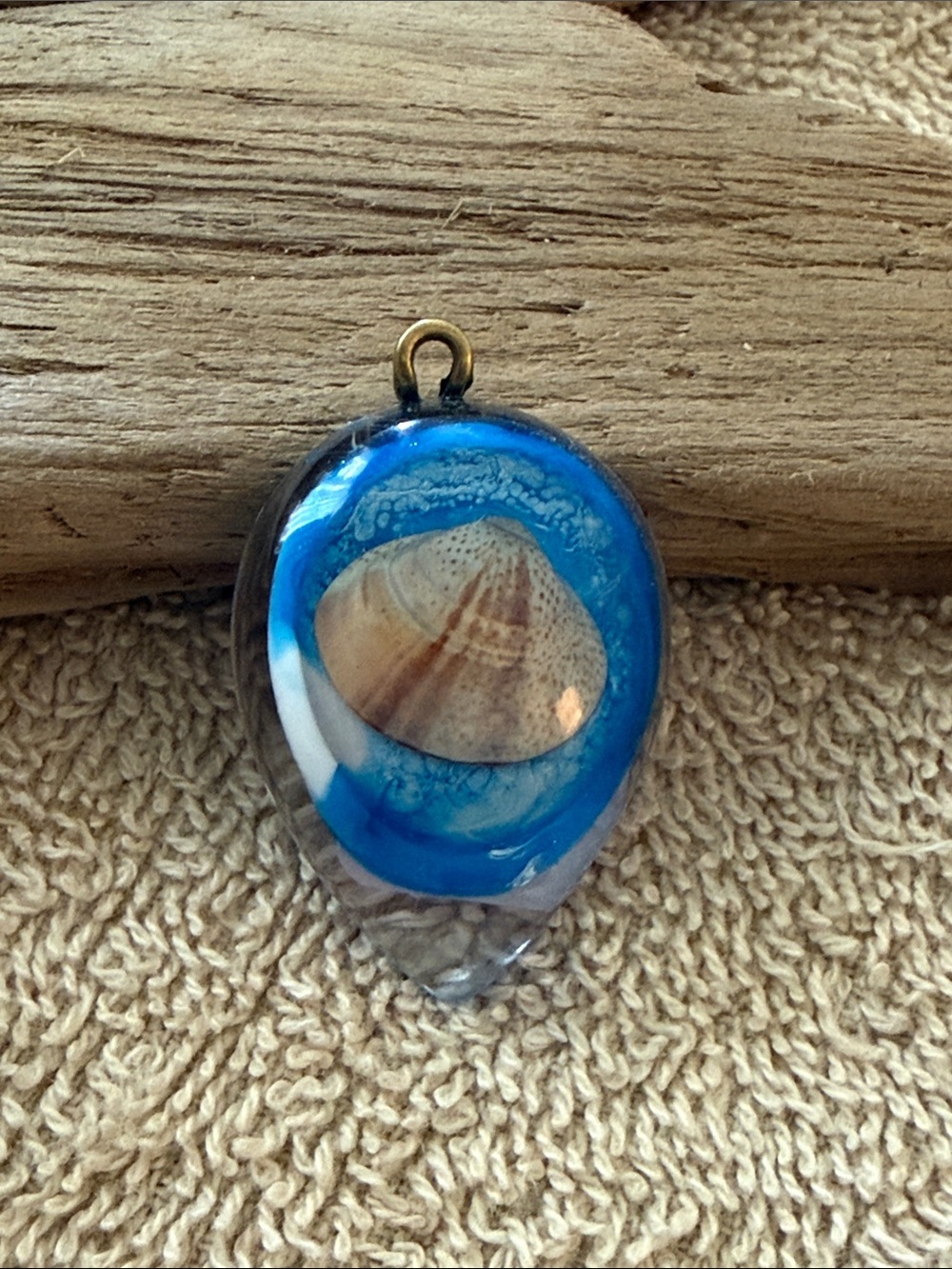 Hand Crafted Blue Resin Shell Pendant with Natural Shell